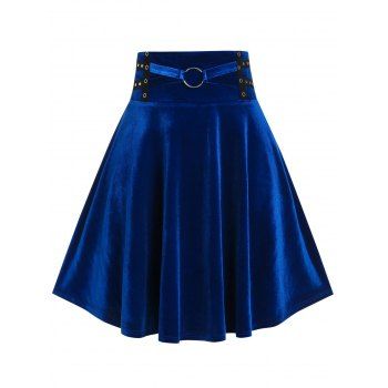 

Plus Size Velvet Grommet Ring A Line Skirt, Cobalt blue