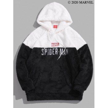 

Marvel Spider-Man Embroidered Contrast Fluffy Drawstring Hoodie, Black