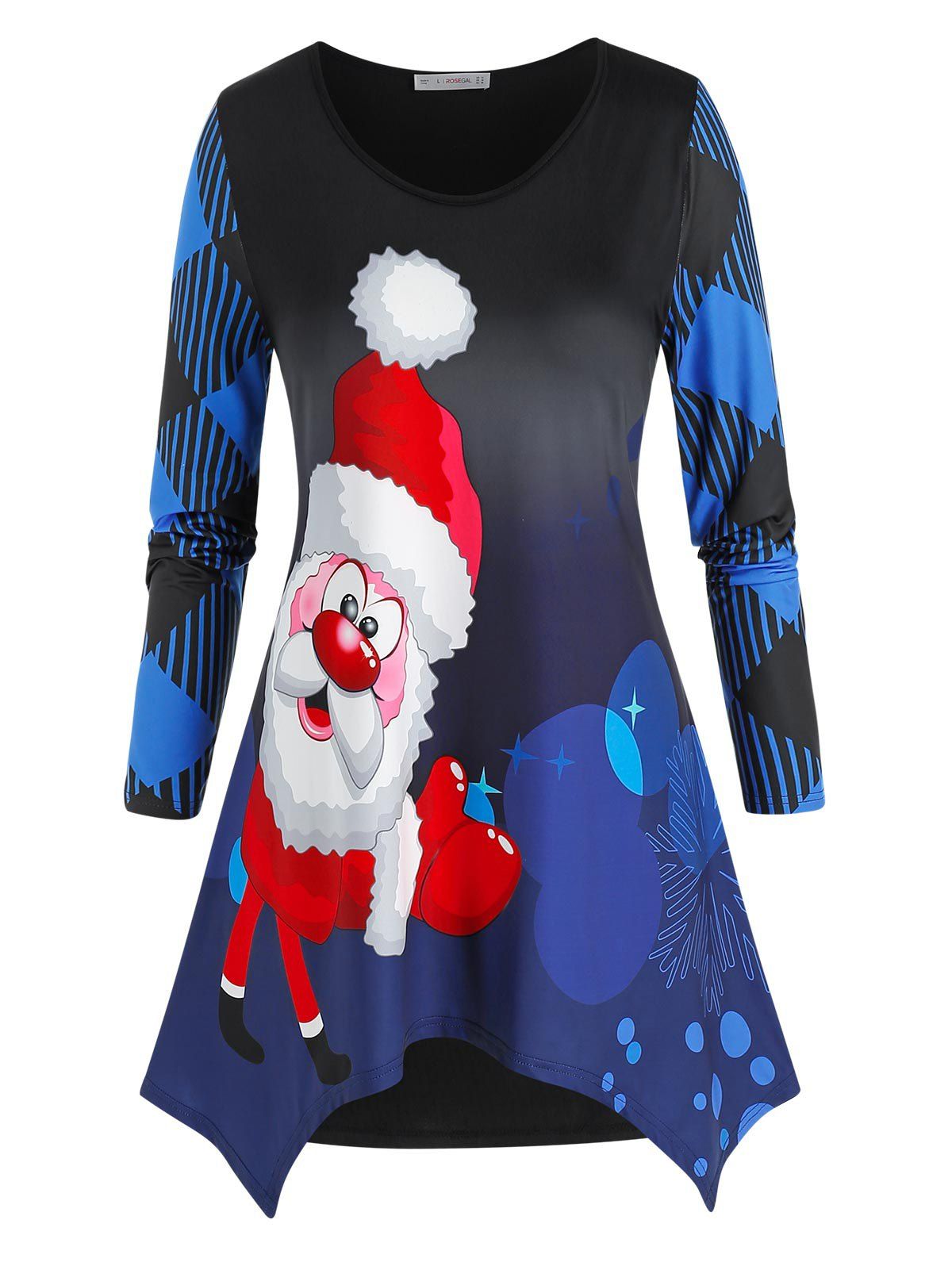 Plus Size Christmas Santa Claus Hanky Hem Tunic Tee - BLUE 4X