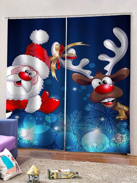 Rideaux de Fenêtre de Noël à Imprimé Sapin et Père Noël 2 Pièces - multicolor W33.5 X L79 INCH X 2PCS