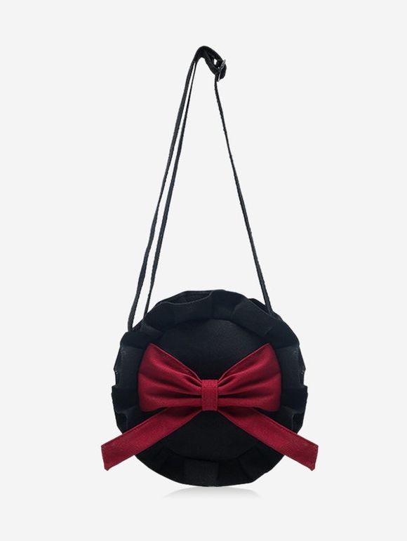 Sac à Bandoulière Rond à Volants avec Nœud Papillon en Canevas - Rose Brûlé 