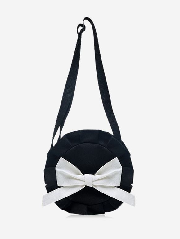Sac à Bandoulière Rond à Volants avec Nœud Papillon en Canevas - Blanc Lait 