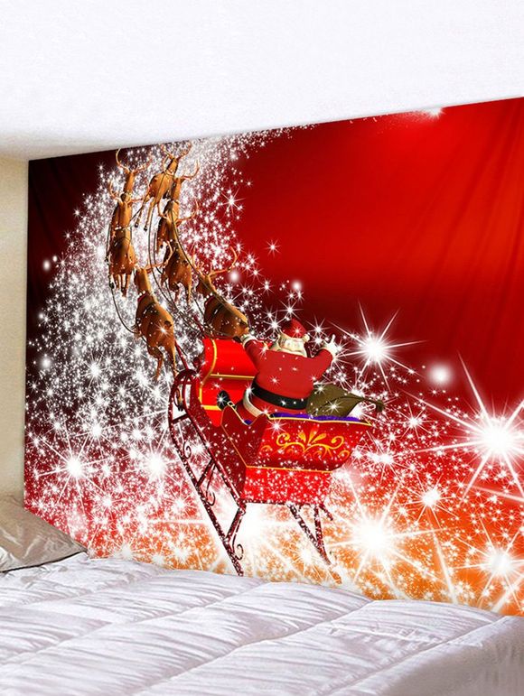 Tapisserie Art Décoration Murale Pendante de Noël à Imprimé Cerf et Traîneau - multicolor W91 X L71 INCH