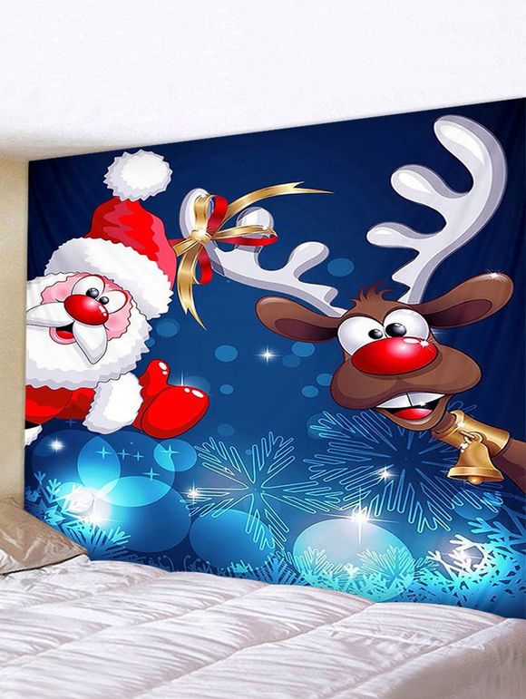 Tapisserie Art Décoration Murale Pendante à Imprimé Cerf et Père Noël - multicolor W91 X L71 INCH