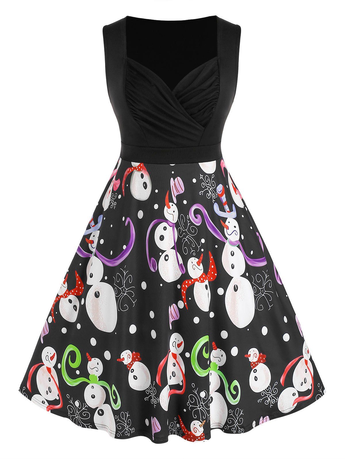 Plus Size Snowman Printed A Line Dress - BLACK 4X