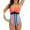 Lace Up Back Stripes Colorblock One-piece Swimsuit - multicolor M