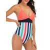 Lace Up Back Stripes Colorblock One-piece Swimsuit - multicolor M