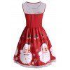 Christmas Bell Santa Claus Snowflake Lace Insert Dress - RED XL