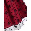 Robe Noël Rayée en Dentelle à Pois à Flocon de Neige avec Nœud Papillon - Rouge XL