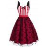 Christmas Party Dress Snowflake Polka Dot Flocking Lace Striped Bowknot Dress - RED S