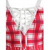 Plus Size Christmas Lace-up Checked Snowflake Elk Dress - RED 3X