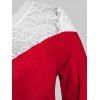 Plus Size Lace Yoke Christmas Velvet Long Sleeve Tee - RED L