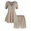 Ensemble de Pyjama T-shirt de Grande Taille à Col V et de Short - Bronze 5X