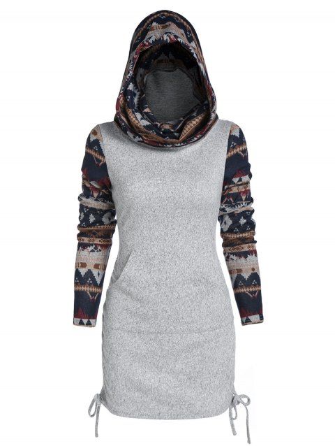 Hooded Tribal Print Cinched Knitwear