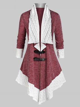 Plus Size Buckles Two Tone Cable Knit Cardigan