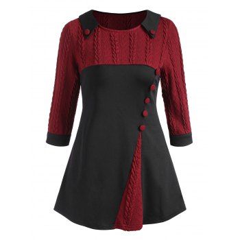 

Cable Knit Panel Three Quarter Sleeve Top, Deep red