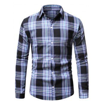 

Plaid Casual Button Up Long Sleeve Shirt, Blue