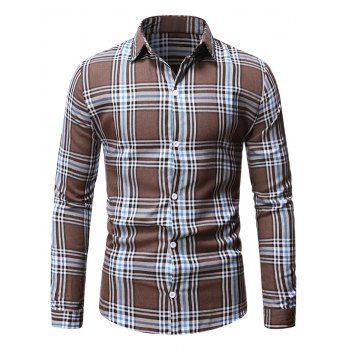 

Plaid Casual Button Up Long Sleeve Shirt, Coffee