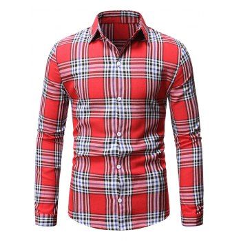 

Plaid Casual Button Up Long Sleeve Shirt, Red