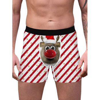 

Snowflake Stripes Elk Christmas Boxer Briefs, Red