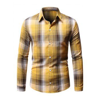 

Button Up Plaid Print Shirt, Yellow