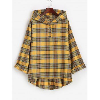 

Plus Size Hooded Plaid High Low Top, Yellow