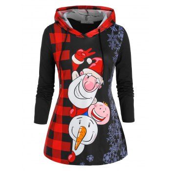 

Plus Size Christmas Plaid Santa Claus Snowflake Hoodie, Red