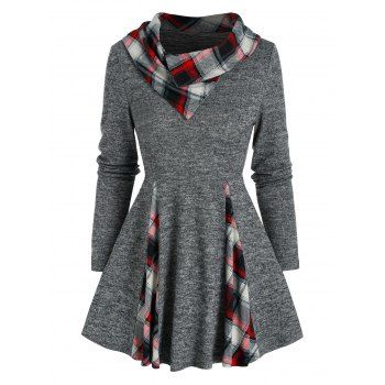 

Plaid Print Heathered Peplum Sweater, Ash gray