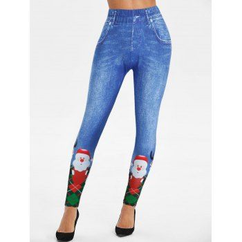 

High Waist Christmas Printed Jeggings, Blue