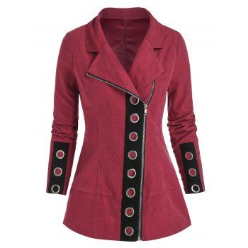 

Zip Up Grommets Jacket, Red wine