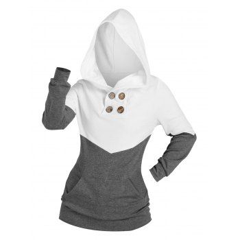 

Buttons Colorblock Kangaroo Pocket Hoodie, Multicolor a