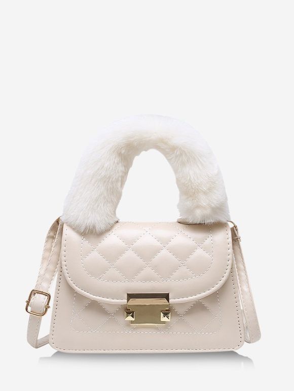 Sac à Bandoulière Matelassé Fourré avec Poignée - Blanc Chaud 