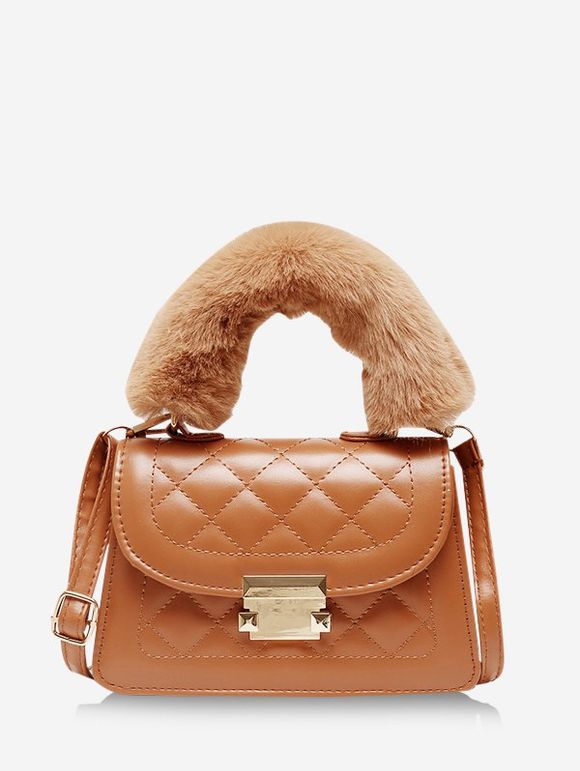 Quilted Fluffy Handle Crossbody Handbag - DEEP BROWN 