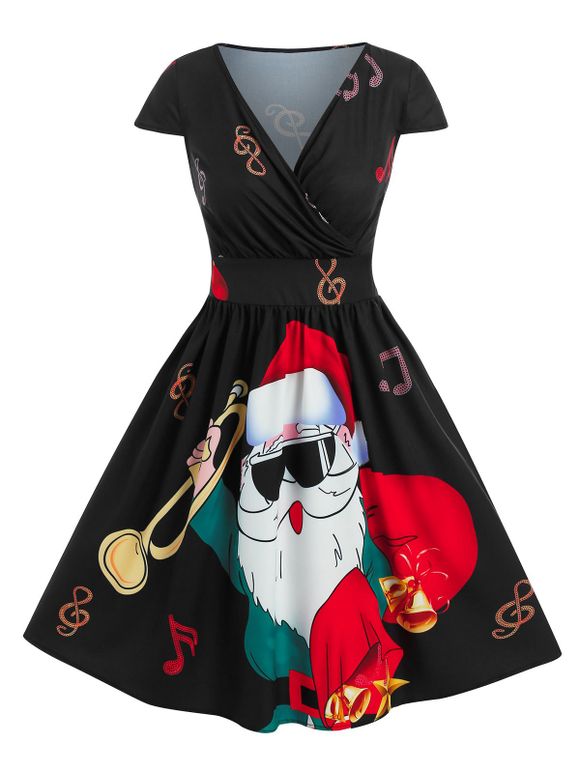 Robe Superposée à Imprimé Père Noël - Noir 3XL