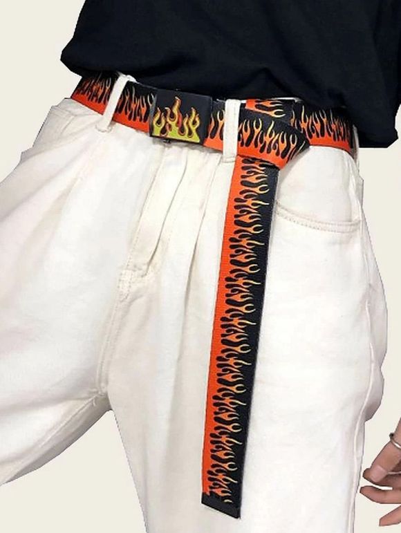 Ceinture Décontractée Bouclée Motif de Flamme en Canevas - Noir 