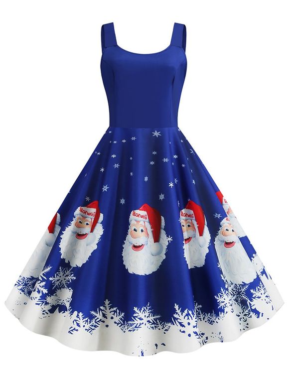 Robe à Imprimé Flocons de Neige et Père Noël de Grande Taille - Bleu 3XL