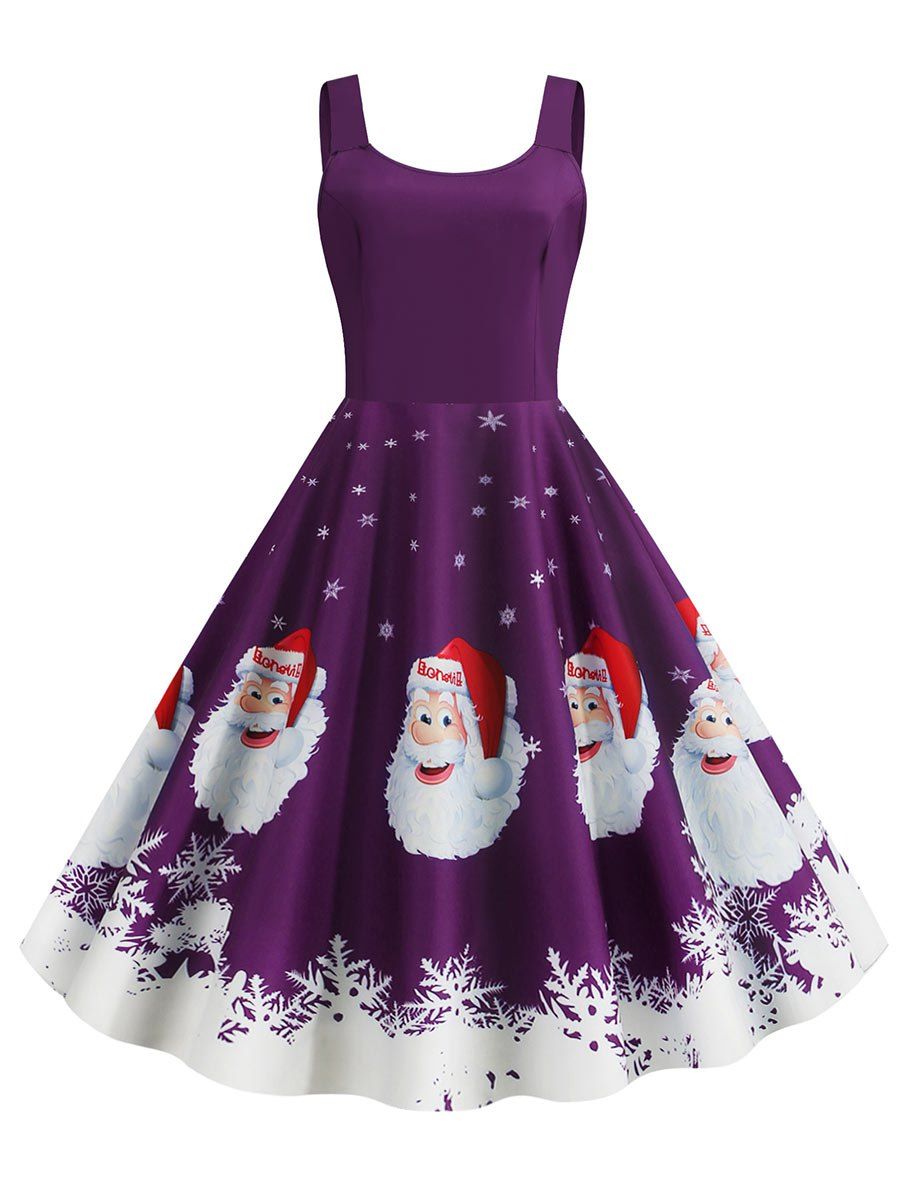 Santa Claus Snowflake Christmas Plus Size Dress - PURPLE M