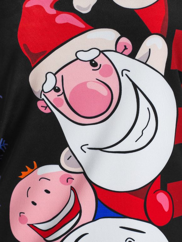 Ensemble de T-shirt de Noël Imprimé à Col Oblique et de Débardeur en Dentelle - Noir M