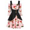 Robe de Noël Père Noël à Epaule Dénudée et Gilet Péplum - multicolor A L