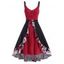 High Low Midi Casual Dress Floral Panel Overlay Mock Button Slit High Waist Sleeveless Summer Dress - DEEP RED M