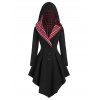 Manteau à Capuche Asymétrique à Carreaux à Lacets - Noir M