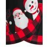 T-shirt Tulipe de Noël à Carreaux à Imprimé Père Noël et Bonhomme de Neige - Noir 3XL