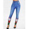 Legging de Noël Imprimé à Taille Haute - Bleu 2XL