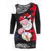 Christmas Printed Skew Neck T Shirt and Lace Tank Top Set - BLACK L