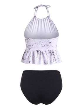 Marble Print High Rise Peplum Tankini Swimwear