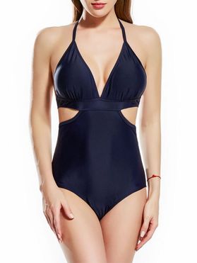 Tummy Control Monokini One-piece Swimwear Set Halter Cutout Backless Trikini Swimsuit