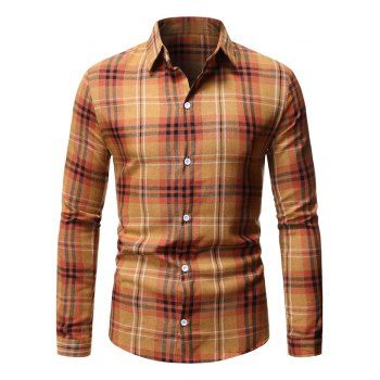 

Button Up Plaid Pattern Casual Shirt, Deep yellow