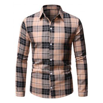 

Button Up Plaid Pattern Casual Shirt, Light khaki