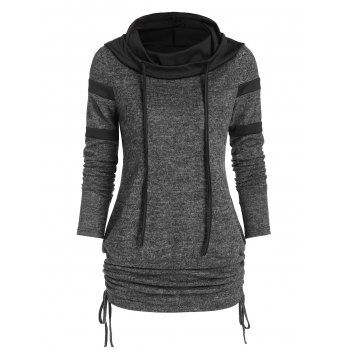 Image of Cinched Hooded Heathered Blouson Knitwear