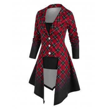 

Irregular Ombre Plaid Coat and Camisole Set, Black